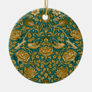 William Morris Tudor Rose Pattern Blue Golden Ceramic Ornament