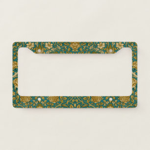 William Morris Tudor Rose Pattern Blue Golden License Plate Frame