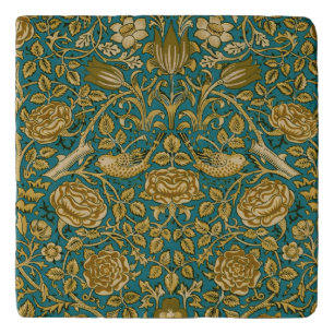 William Morris Tudor Rose Pattern Blue Golden Trivet