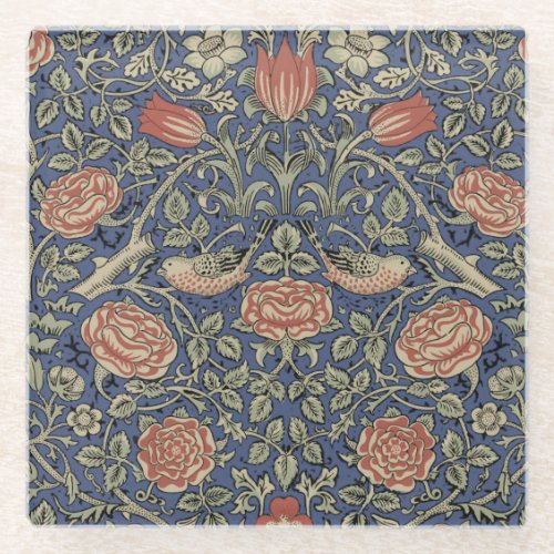William Morris Tudor Rose Wallpaper Glass Coaster