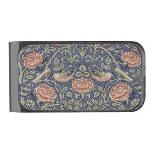 William Morris Tudor Rose Wallpaper Gunmetal Finish Money Clip