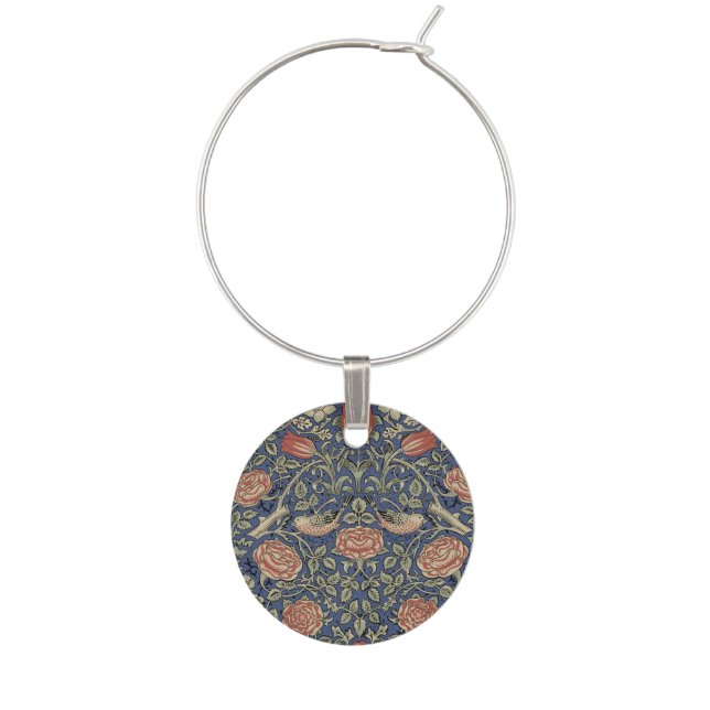William Morris Tudor Rose Wallpaper Wine Charm (Front)