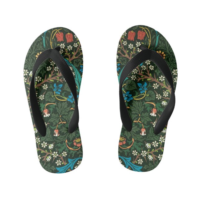 William Morris Tulip Floral Pattern Kid's Flip Flops (Footbed)