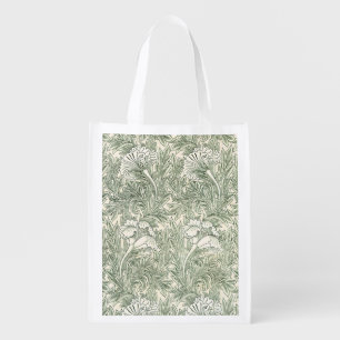 William Morris Tulip Green Floral Art Print Grocery Bag