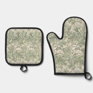 William Morris Tulip Green Floral Art Print Oven Mitt & Pot Holder Set