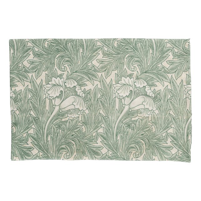 William Morris Tulip Pattern Sage Green Pillow Case (Front)