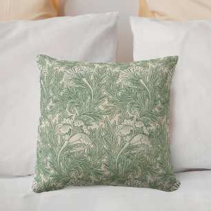 William Morris Tulip Pattern Sage Green Throw Pillow