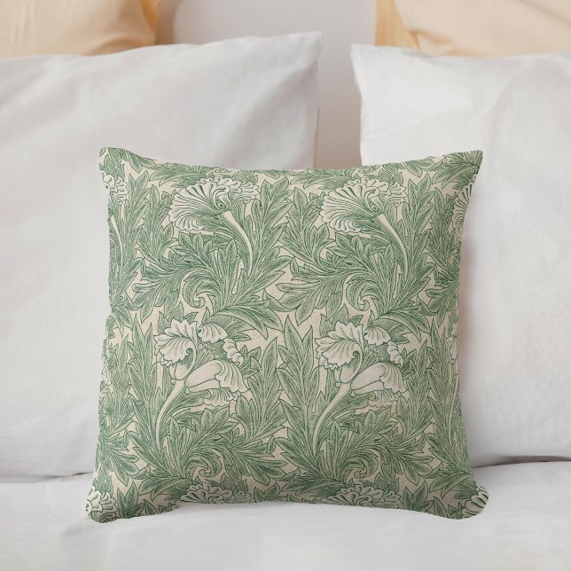 William Morris Tulip Pattern Sage Green Throw Pillow (Creator Uploaded)