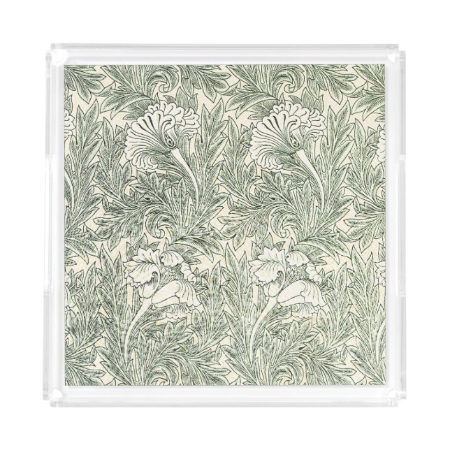 William Morris Tulip Wallpaper Classic Green Acrylic Tray (Front)