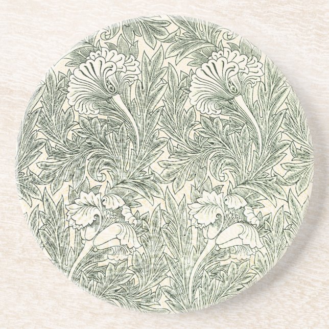 William Morris Tulip Wallpaper Classic Green Coaster (Front)