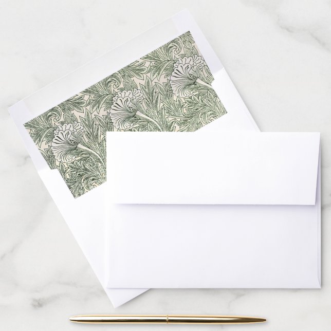 William Morris Tulip Wallpaper Classic Green Envelope Liner (Desk)
