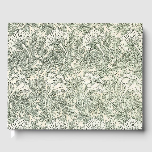 William Morris Tulip Wallpaper Classic Green Guest Book (Front)