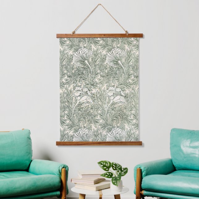 William Morris Tulip Wallpaper Classic Green Hanging Tapestry (Living Room)