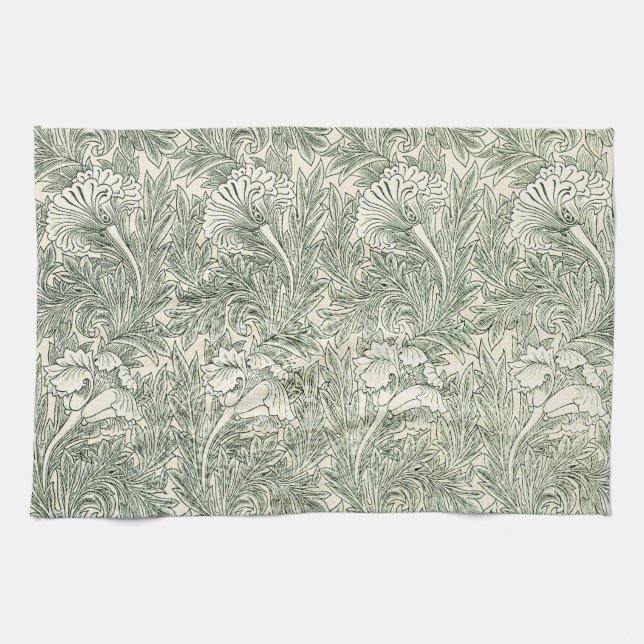 William Morris Tulip Wallpaper Classic Green Kitchen Towel (Horizontal)