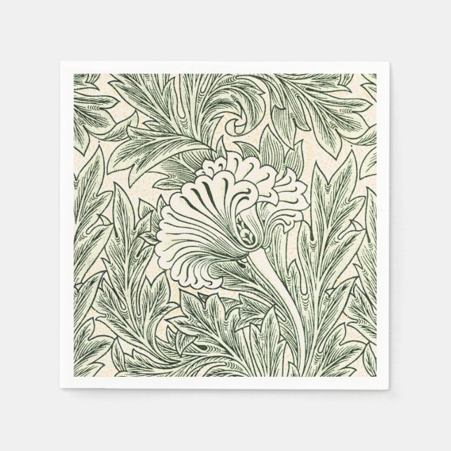 William Morris Tulip Wallpaper Classic Green Napkins (Front)