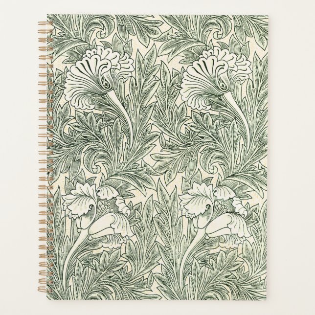 William Morris Tulip Wallpaper Classic Green Planner (Front)