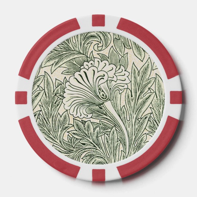 William Morris Tulip Wallpaper Classic Green Poker Chips (Front)