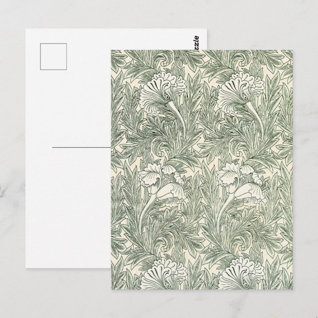 William Morris Tulip Wallpaper Classic Green Postcard (Front/Back)