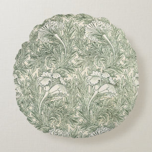 William Morris Tulip Wallpaper Classic Green Round Pillow