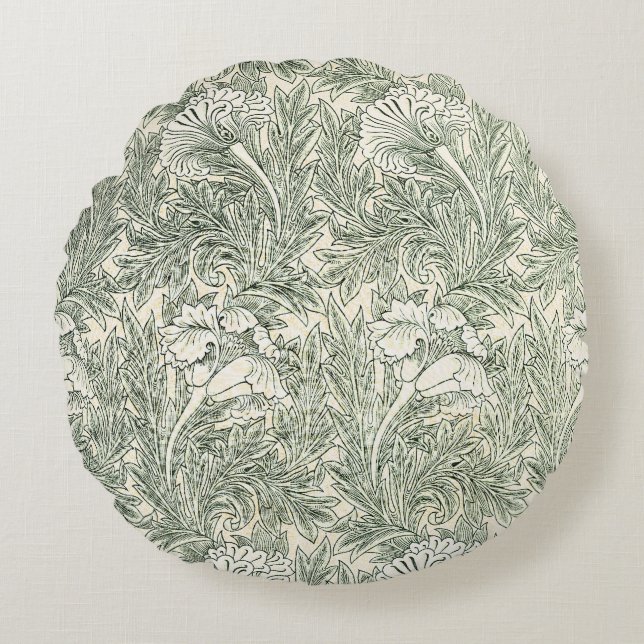 William Morris Tulip Wallpaper Classic Green Round Pillow (Front)