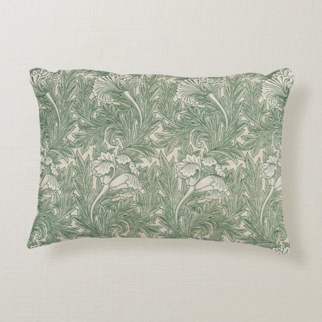 William Morris tulip wallpaper textile green Accent Pillow (Back)