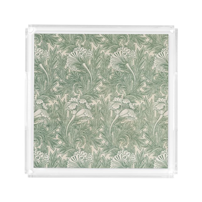 William Morris tulip wallpaper textile green Acrylic Tray (Front)
