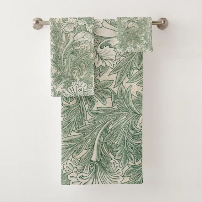 William Morris tulip wallpaper textile green Bath Towel Set | Zazzle