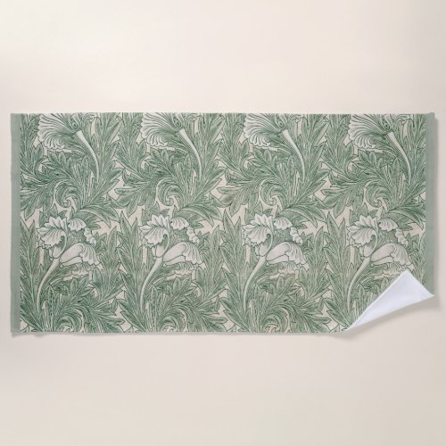 William Morris tulip wallpaper textile green Beach Towel