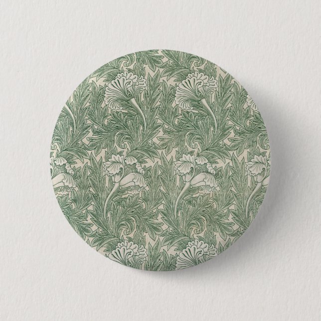 William Morris tulip wallpaper textile green Button (Front)