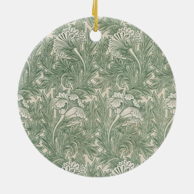 William Morris tulip wallpaper textile green Ceramic Ornament (Back)