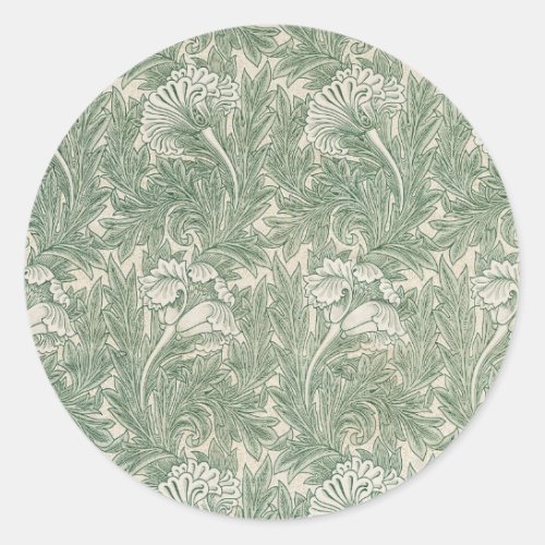 William Morris tulip wallpaper textile green Classic Round Sticker