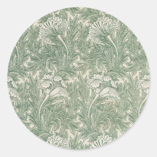 William Morris tulip wallpaper textile green Classic Round Sticker