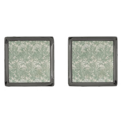 William Morris tulip wallpaper textile green Cufflinks