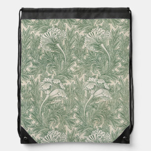 William Morris tulip wallpaper textile green Drawstring Bag
