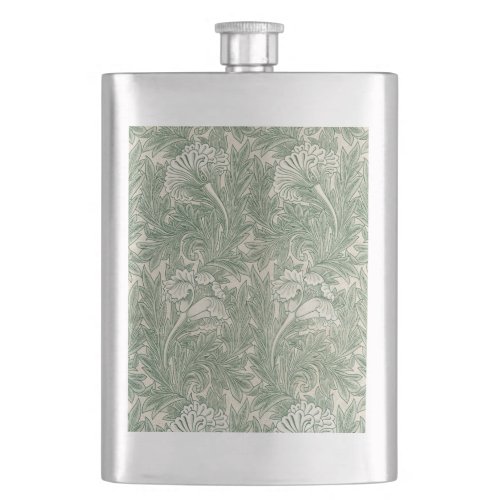 William Morris tulip wallpaper textile green Flask