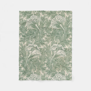 William Morris tulip wallpaper textile green Fleece Blanket