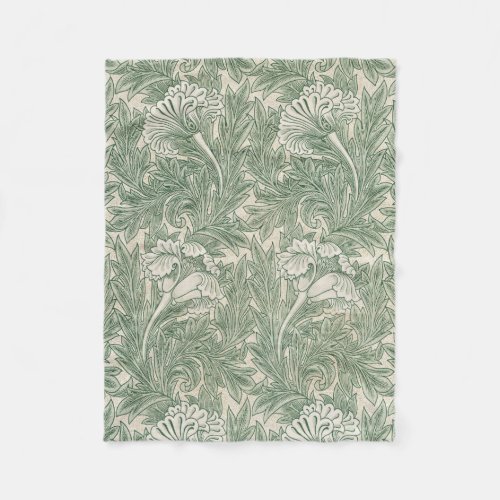 William Morris tulip wallpaper textile green Fleece Blanket