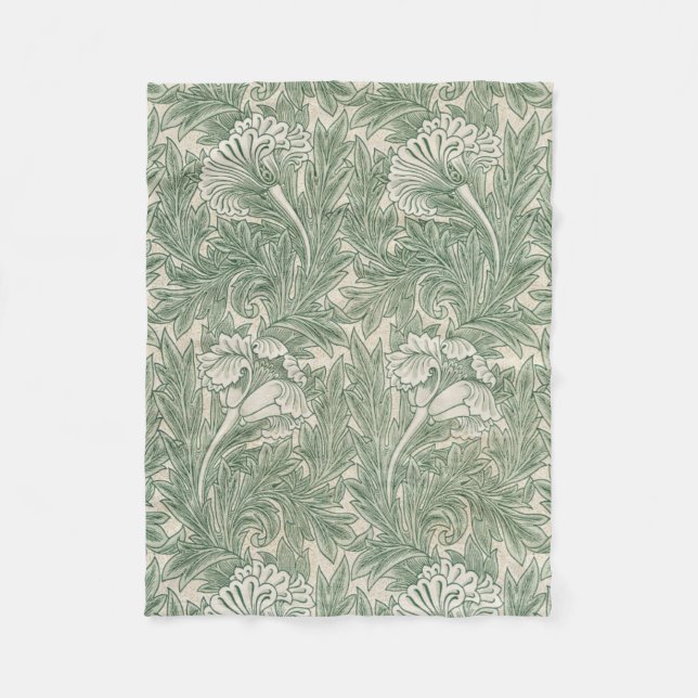 William Morris tulip wallpaper textile green Fleece Blanket (Front)
