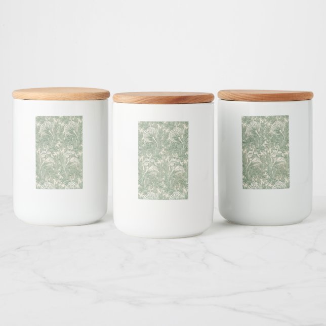 William Morris tulip wallpaper textile green Food Label (Bottles)
