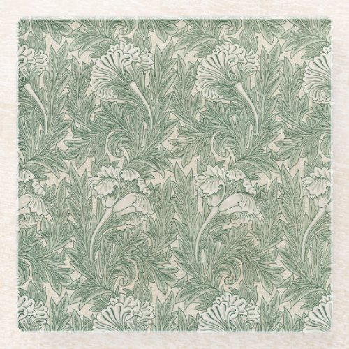 William Morris tulip wallpaper textile green Glass Coaster