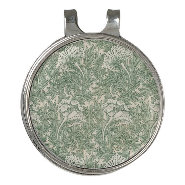 William Morris tulip wallpaper textile green Golf Hat Clip (Front)