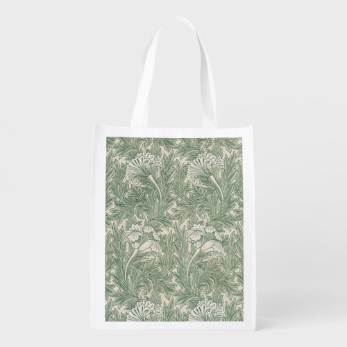 William Morris tulip wallpaper textile green Grocery Bag