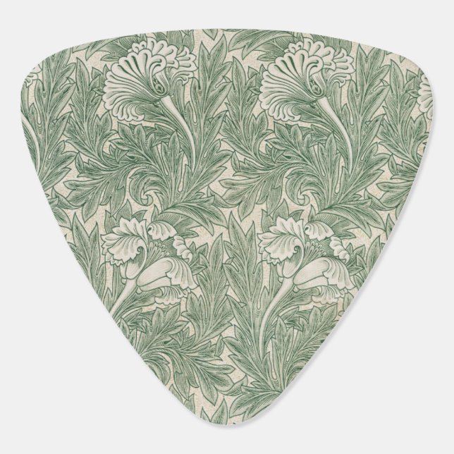 William Morris tulip wallpaper textile green Guitar Pick (Back)