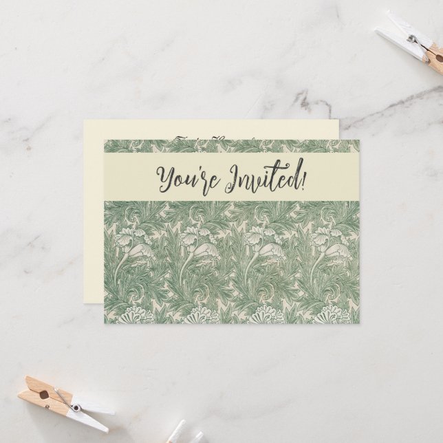 William Morris tulip wallpaper textile green Invitation (Front/Back In Situ)