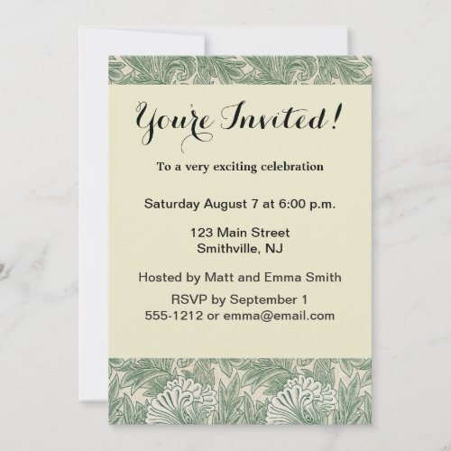 William Morris tulip wallpaper textile green Invitation