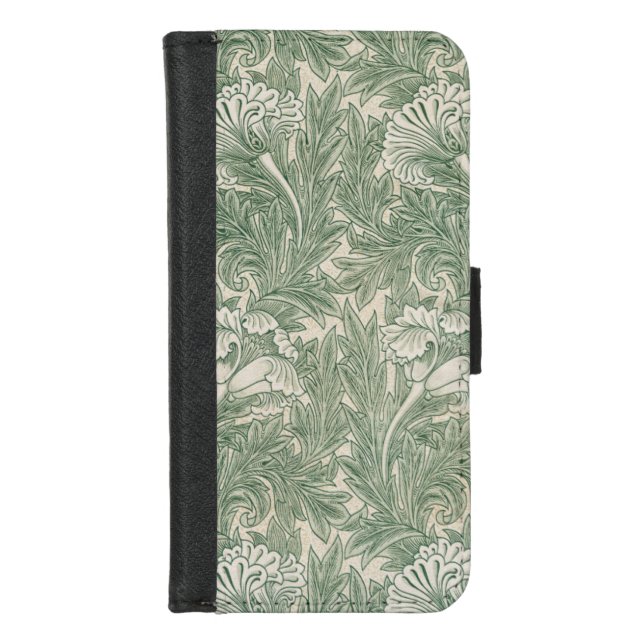 William Morris tulip wallpaper textile green iPhone Wallet Case (Front)