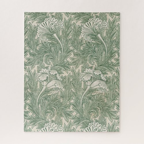 William Morris tulip wallpaper textile green Jigsaw Puzzle