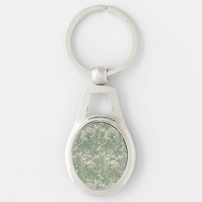 William Morris tulip wallpaper textile green Keychain (Front)