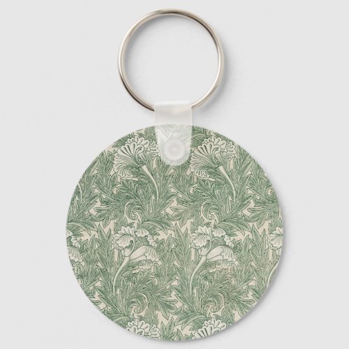 William Morris tulip wallpaper textile green Keychain