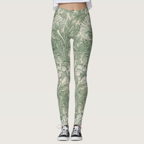 William Morris tulip wallpaper textile green Leggings